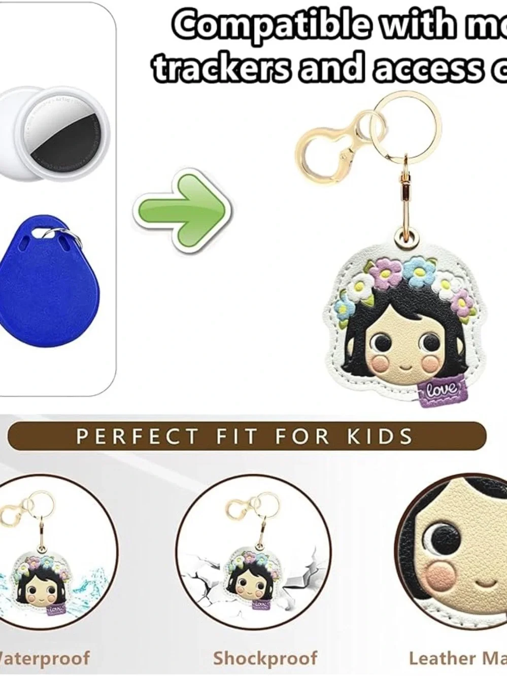 NEW Gugu Tribe leather AirTag holder / keychain cute girl design